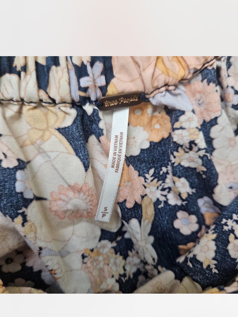 Free People Navy Floral Maxi Dress with Mustard Accents Two front pockets - Picture 2 of 4